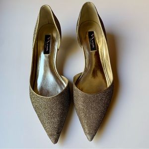 Nina Gold Low Kitten Heel Evening Pump
